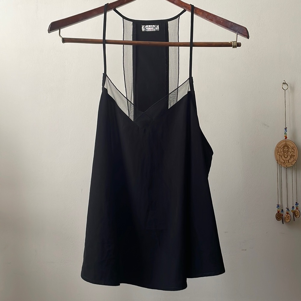 Free People Intimately Black Dainty Tank Blouse Deep Back Mesh Lining- Medium